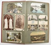Edwardian postcard album of approximately 368 cards, mainly topographical, including Shaftesbury,