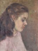 Oil on canvas portrait of a girl, indistinctly signed lower right, 43 x 33cm, in part gilt frame