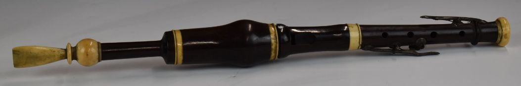 19thC rosewood Flageolet fitted with three keys and bone mouthpiece.