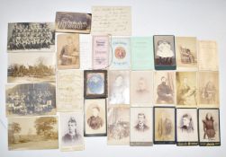 Ephemera including daguerreotype, dance cards, cabinet photographs, military postcards and a