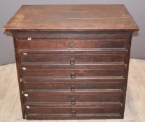 Oak plan chest or chest of six drawers, with Art Nouveau or Arts and Crafts style handles, W99 x D69