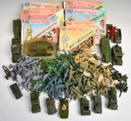 A collection of Dinky Toys and Airfix diecast and plastic model vehicles and soldiers, some in
