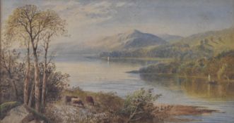 Cornelius Pearson (1805-1891), watercolour lakeland or similar landscape with boats on the water and