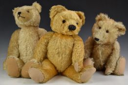Three Chad Valley, Steiff or similar Teddy bears one with growler, tipped blonde mohair, disc