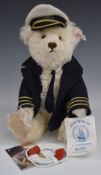 Steiff SS Passat Teddy bear with squeaker, white mohair, disc joints, cloth pads, stitched features,