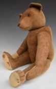 Steiff or similar Teddy bear with growler, cinnamon mohair, straw filling, disc joints and