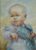 Anna Airy (1882-1964) oil on board portrait of a baby, signed lower left. 30 x 22cm, in black