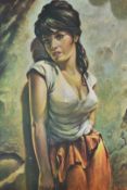 Joseph Henry Lynch retro / kitsch print of a girl, 65 x 48cm, in gilt frame