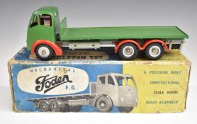 Shackleton Toys clockwork mechanical Foden FG flat bed truck with green cab and bed, red wheel