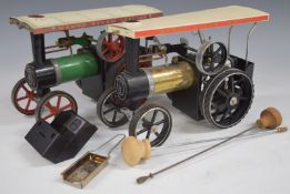 Two Mamod live steam tractors TE1A and one other with brass boiler.