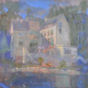 Peter Lloyd-Jones (b1958) acrylic on canvas continental chateau or similar house, initialled LJ