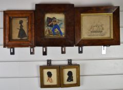 Three portrait miniature silhouettes comprising one of a girl holding foliage and two Naval interest