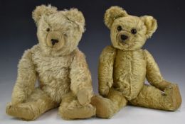 Two Chad Valley, Merrythought or similar Teddy bears both with blonde mohair, shaved snouts, disc