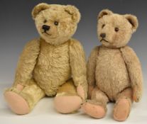 Two Steiff or similar Teddy bears both with blonde mohair, straw or similar filling, disc joints,