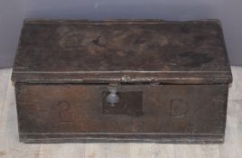 Antique oak bible box with SD carved to front, W59 x D54 x 22cm