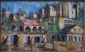 P. Young pastel cityscape, possibly Spain or similar, signed and dated 55 lower right, 45 x 74cm, in