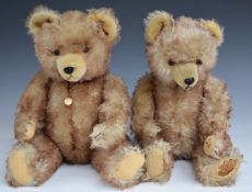 Two Hermann Teddy bears both with brown tipped mohair, shaved snout, straw filling, disc joints,