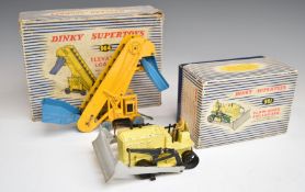 Two Dinky Toys diecast model construction vehicles Blaw-Knox Bulldozer 961 and Elevator Loader