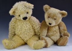 Two Teddy bears one with growler, blonde mohair, disc joints, soft filling, felt pads and stitched
