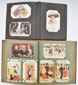 Two Edwardian postcard albums (one only part filled) containing approximately 280 cards, mainly