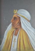E A Macdonald pastel portrait of a an Egyptian in flowing robes, titled Sety-Mer-En-Ptah, signed and