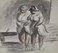 Edward Ardizzone RA (1900-1979) watercolour of two women holding their dresses while paddling,