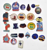 A collection of Butlins holiday camp badges including Beavers Club, 913 Club, Second Week, Hurrah