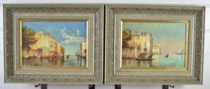 Pair of oil on board Venetian scenes after Bouchard, each 18 x 26cm, in ornate moulded frames