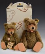 Two Steiff 1930 replica Teddy bears both with brown mohair, shaved snout, open mouth, disc joints,