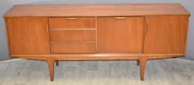 G Plan or similar retro teak sideboard, fitted two cupboards, three drawers and fall flap