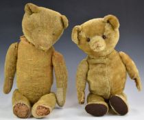 Two vintage Teddy bears, both with blonde mohair, disc joints, straw filling and felt or cloth pads,