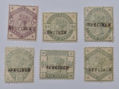 GB Queen Victoria 1883 purple and green issue six values to 1/ optd specimen, includes four value