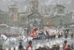 John Victor Emms (1912–1993) watercolour and gouache horse drawn state or similar carriage or