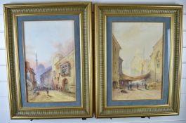 Frank Catano (fl 1880-1920) pair of watercolour street scenes, likely Cairo street scenes, Egypt,