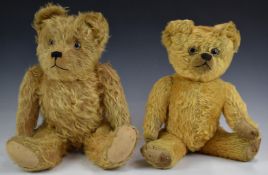 Two Chad Valley, Merrythought or similar Teddy bears one with golden mohair, shaved snout, disc