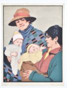 Arthur Rigden Read (1879-1955) woodcut group portrait 'The Gipsy Babies', marked 'proof No3',