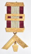 A 9ct gold Masonic Premier Mark Lodge No.624 jewel or medal formed as a set square, weight 22g all