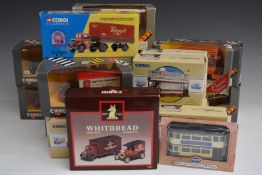 Twenty-two Corgi Classics diecast model buses, coaches, trams and commercial vehicles and vehicle