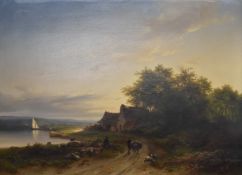 Pieter Lodewijk Kuhnen (Dutch/Belgian/German 1812-1877) oil on board landscape, rural tavern or