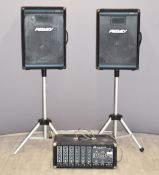 PA system. Peavey XR-600B mixer amplifier, 400BH series, with a pair of Peavey Eurosys 3 speakers
