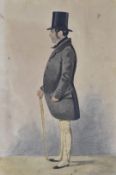 Attributed to Richard Dighton (1795-1880) watercolour full length portrait of a gentleman, 26 x
