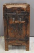 Rustic wooden cabinet with wrought iron door furniture, W39 x D30 x H75cm