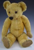 Chad Valley Teddy Bear with squeaker, golden mohair, shaved snout, soft filling, disc joints, felt