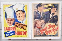Two Belgian Laurel and Hardy cinema posters comprising 'Nothing But Trouble' 48 x 34cm and 'The