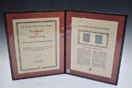 Two Westminster folders containing an 1840 penny black, and 1841 2d blue and 1/ green embossed