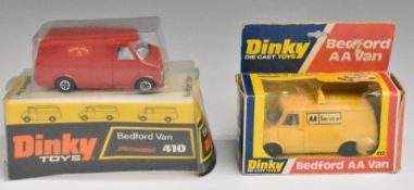 Two Dinky Toys diecast model Bedford Vans Royal Mail 410 and AA Road Service 412, both in original