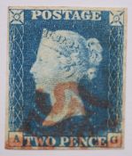 1840 2d blue AG SG6 four clear margins and a neat red Maltese Cross