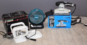MacAllister electric sander, Makita fan and a remote control light