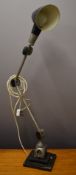 Industrial style vintage metal anglepoise type adjustable work light with articulated joints, on