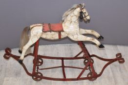 French 19thC carved wood rocking horse with metal head and fittings, Auguste Reidmeister Studio,